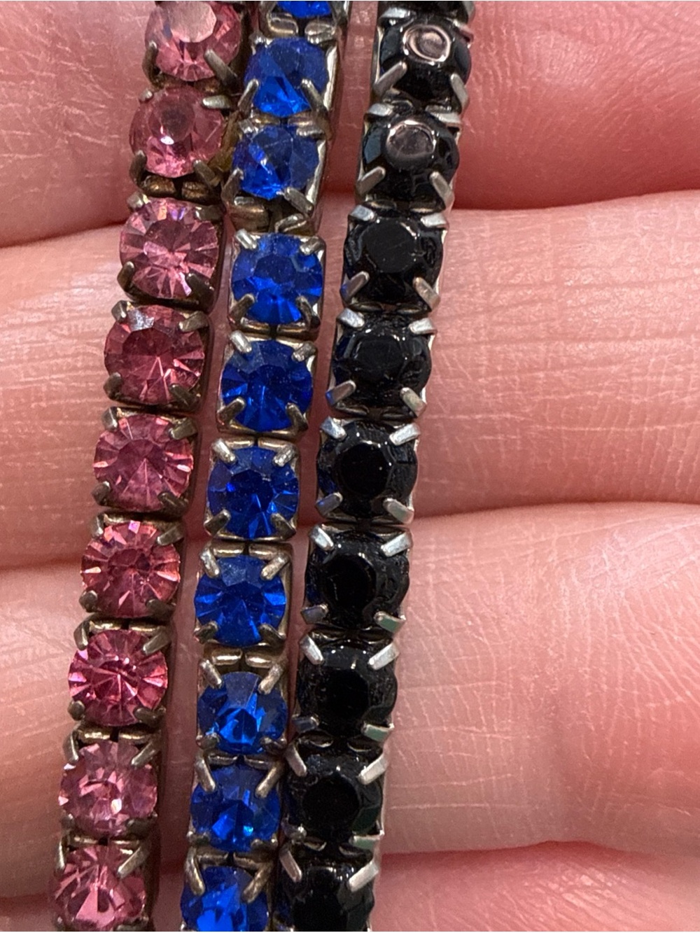Colorful Stretchy Rhinestone Tennis Bracelets Black, Pink, Blue. 1D
